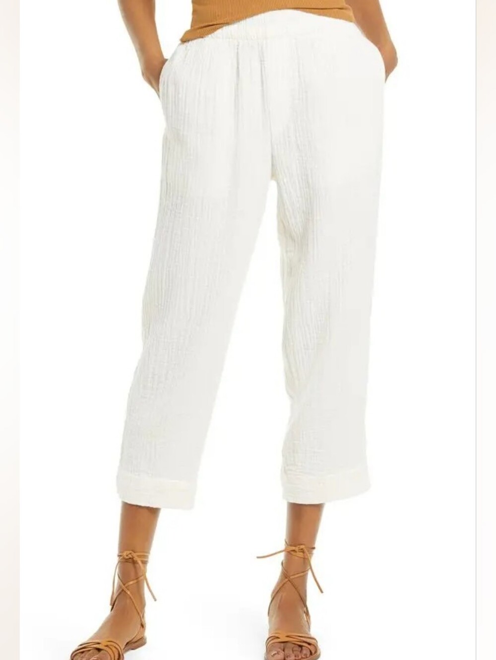 NWOT MADEWELL Huston Lightspun 100% Cotton Gauze Tapered Crop Pants Women's S